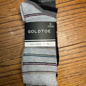 Men’s Gold Toe Dress Socks 3Pack NWT Gray Black Striped Solid Size 6-12.5